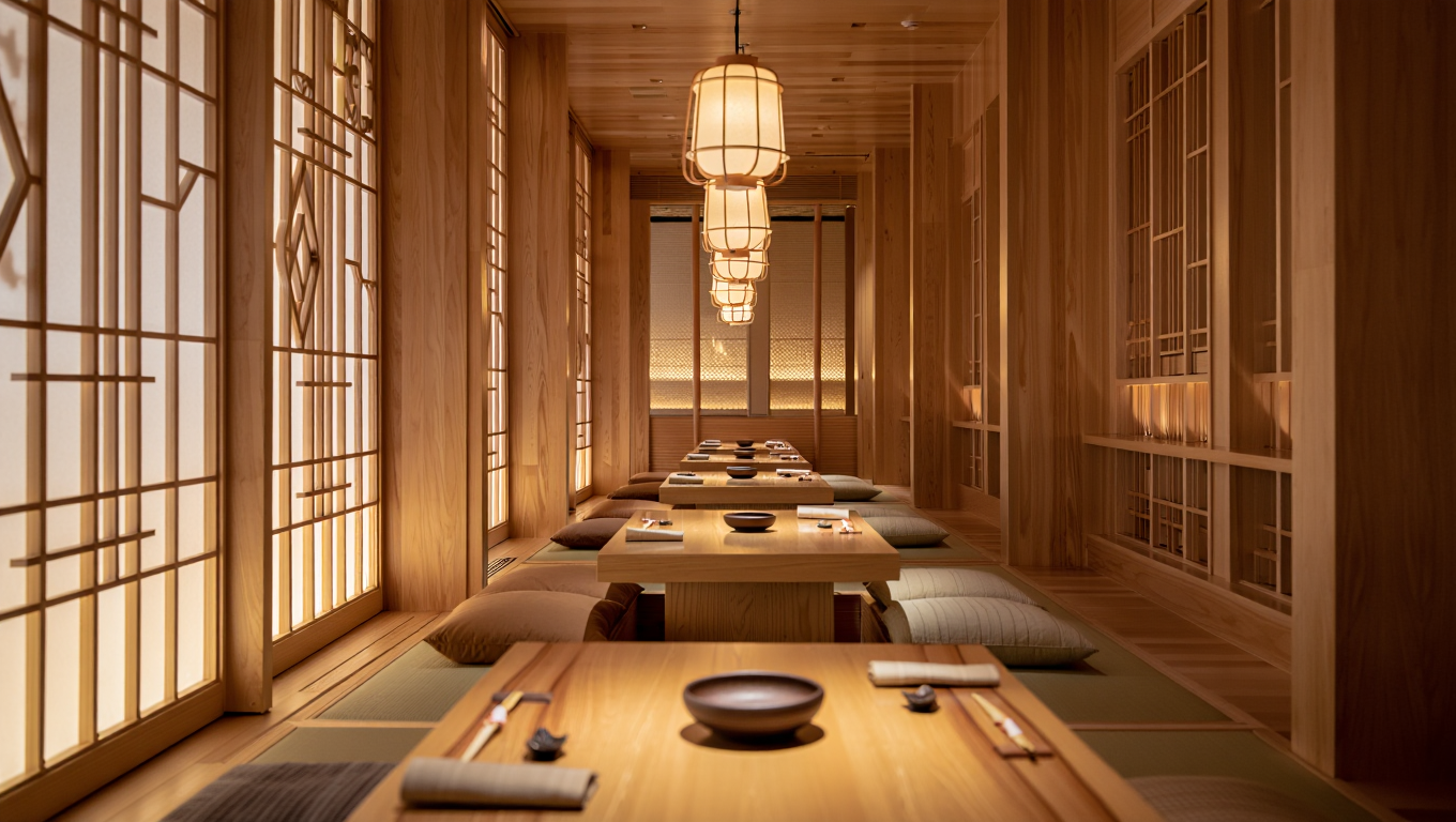 Luxurious and serene Japanese restaurant interior